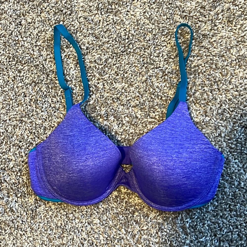 Victoria’s Secret Purple Uplift Semi Semi Bra With Blue Straps Size 32C
